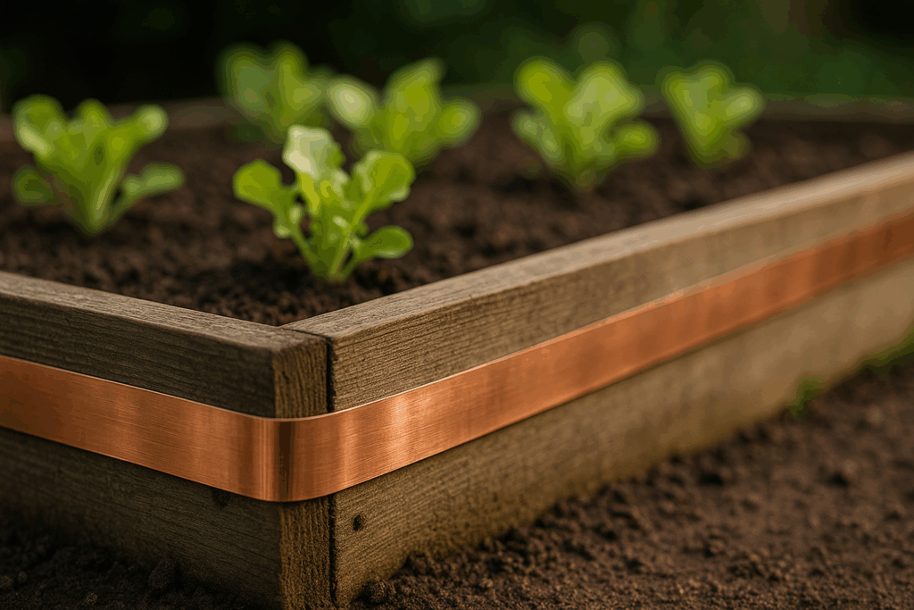 Kupferband an einem Hochbeet – wirksame Barriere gegen Nacktschnecken im Garten