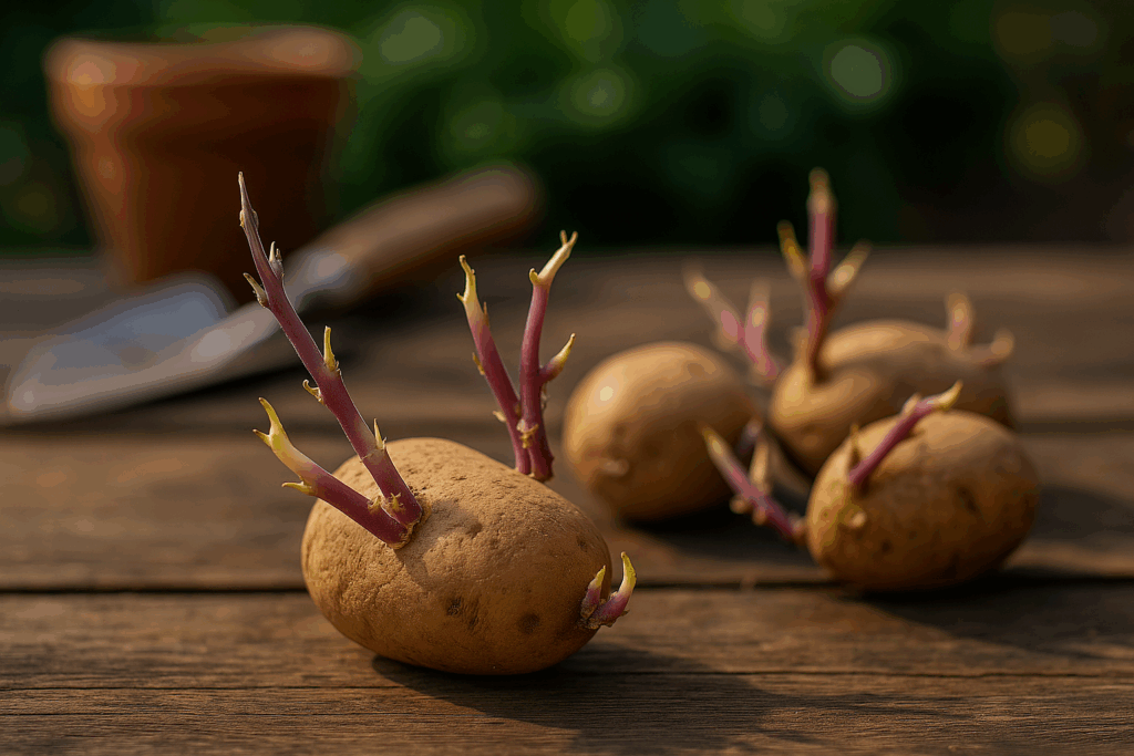 Vorgekeimte Kartoffeln mit kräftigen Keimen – ideal für die Pflanzung im Juni
