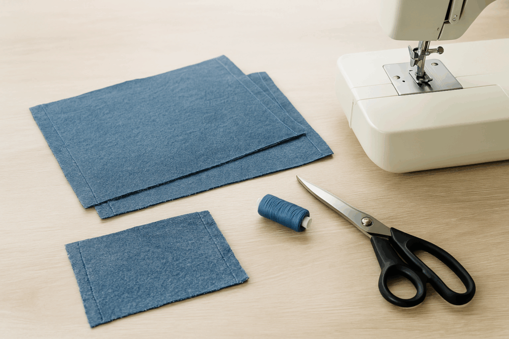 Materialien und Zuschnitt für eine DIY-Ernteschale aus Stoff