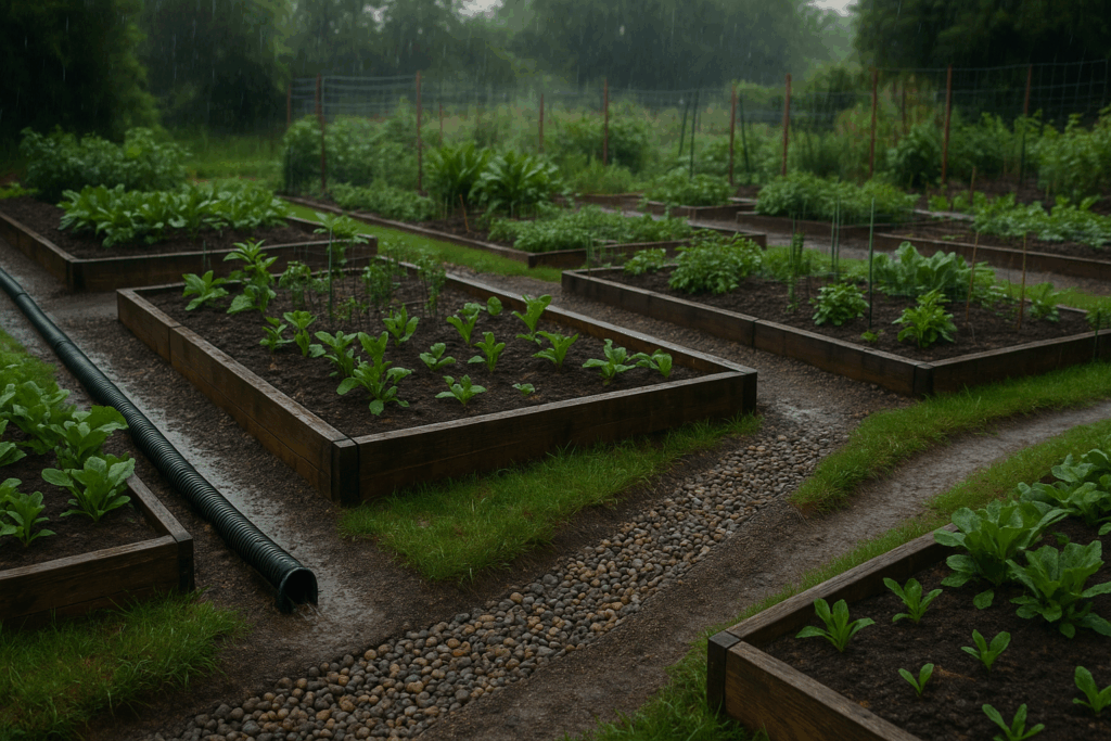 Rinnen und Gräben leiten Starkregen im Garten ab