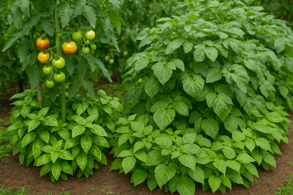 Beispiel für gute Beetnachbarn: Tomaten mit Basilikum, Kartoffeln mit Bohnen