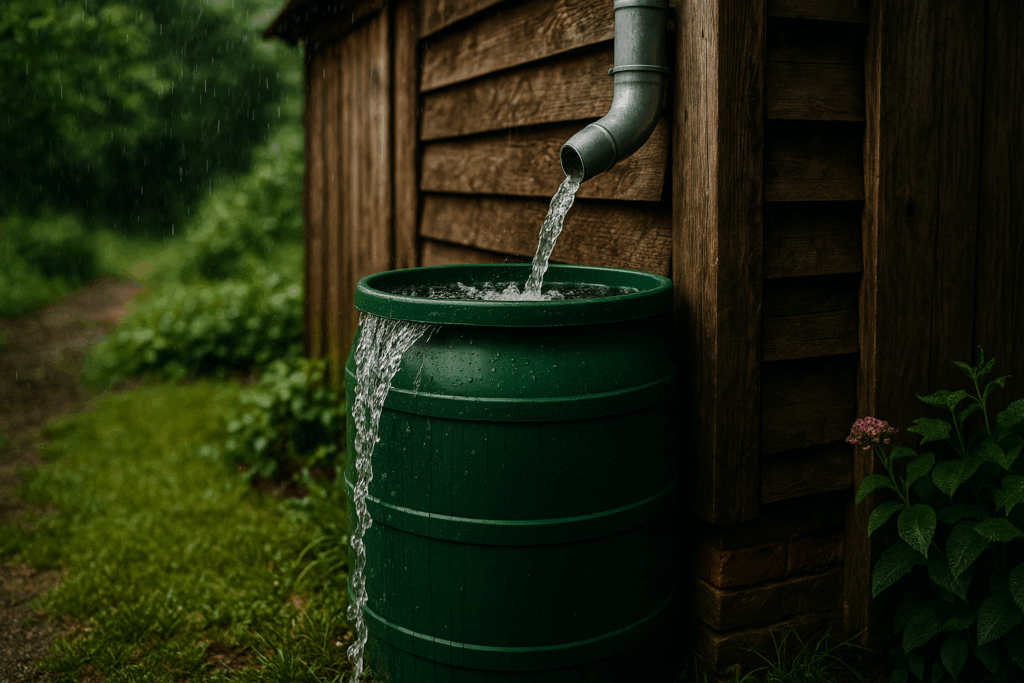Regenfass läuft über