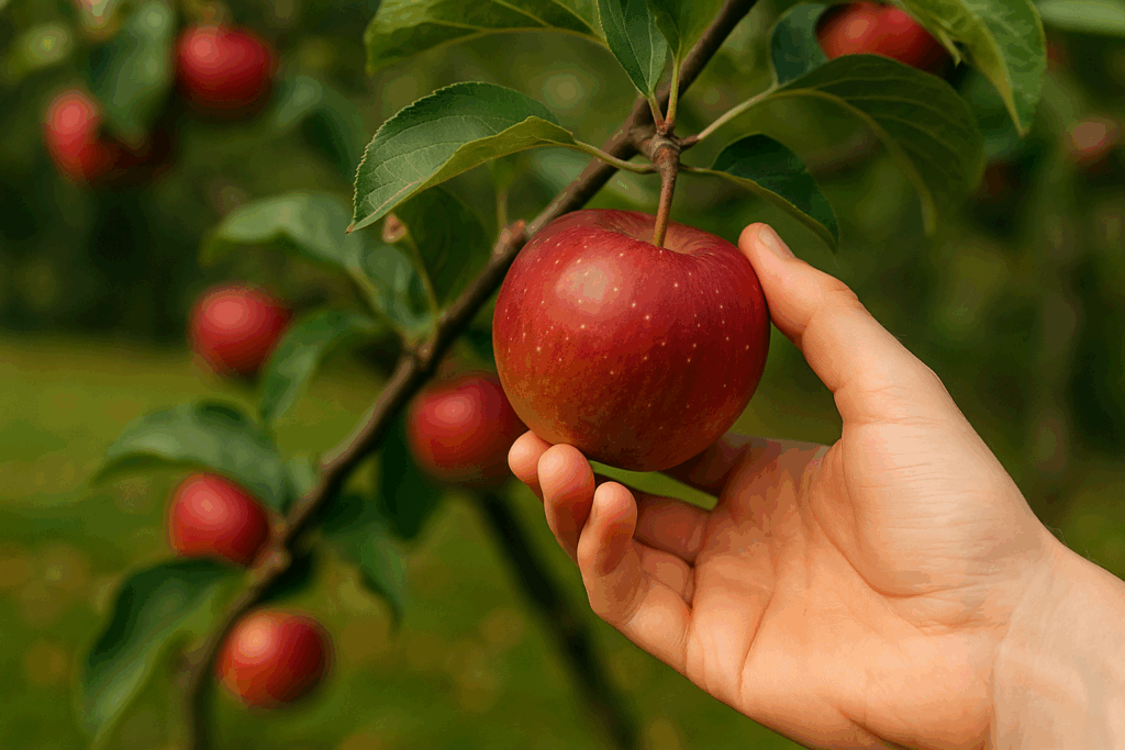Kipp-Probe zeigt reifen Apfel am Baum
