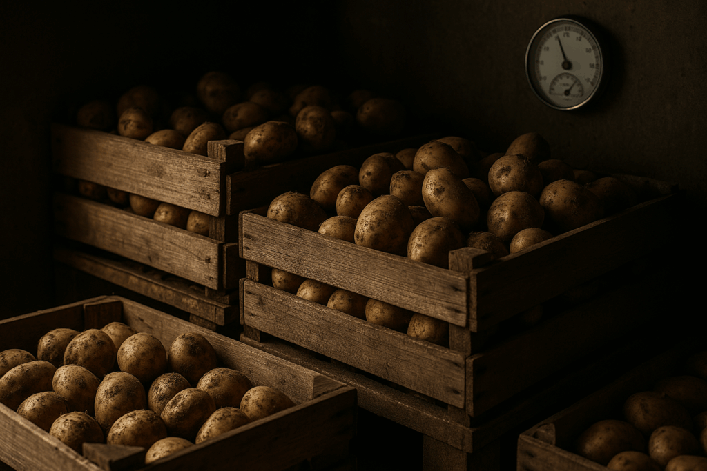 Kartoffeln in Kisten gelagert
