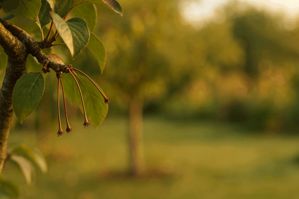 Kirschbaum nach der Ernte in warmem Licht