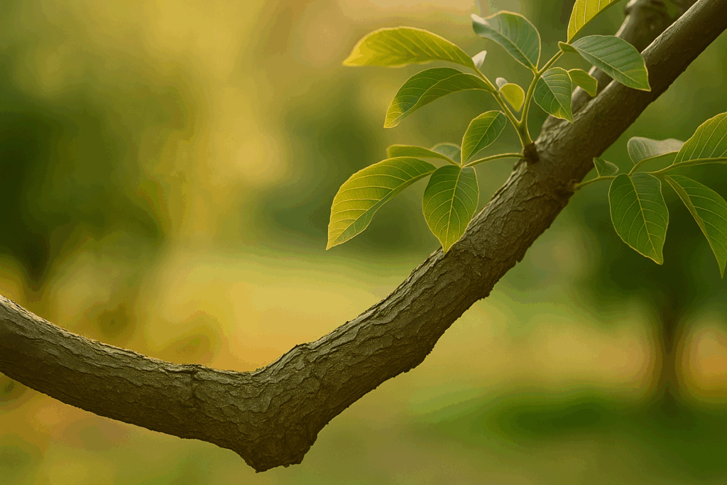 Walnussast im warmen Spätsommerlicht