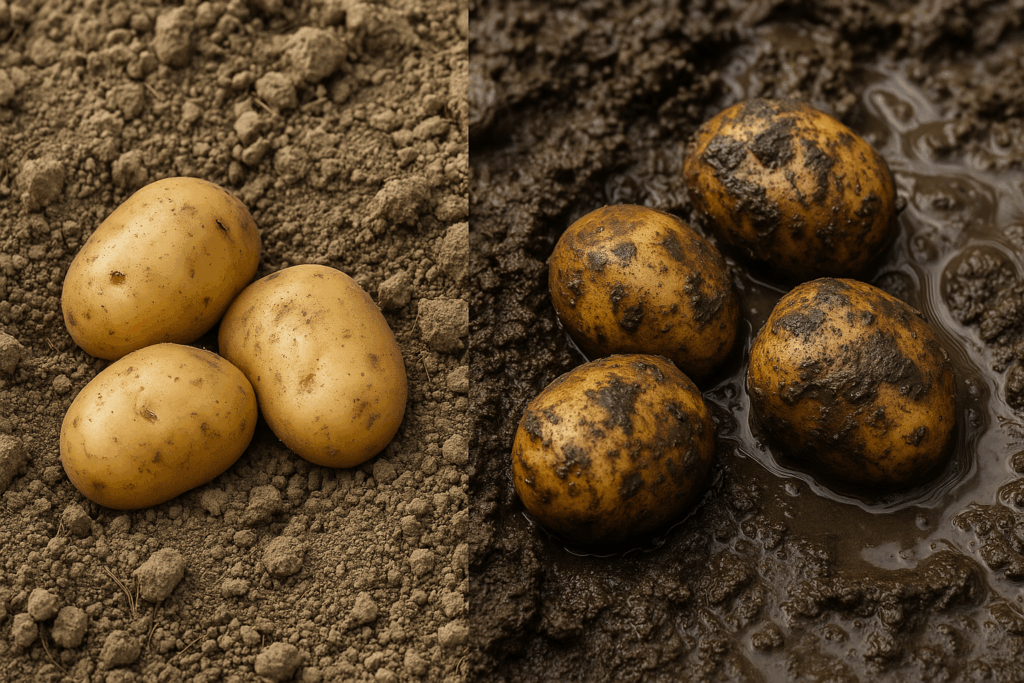 Vergleich trockene und nasse Kartoffeln