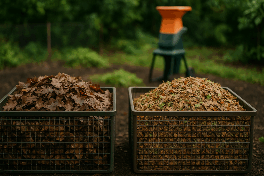 Zwei Körbe mit Eichen/Walnusslaub versus Mischlaub als Vergleich
