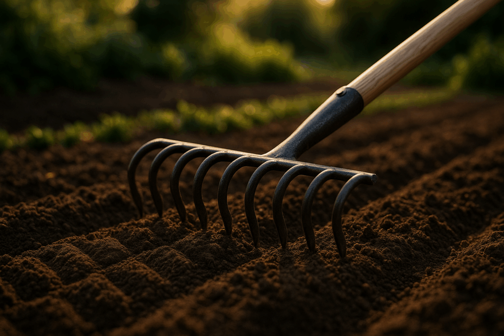 Sauzahn lockert das Beet zu einem gleichmäßigen Rautenmuster ohne den Boden zu wenden